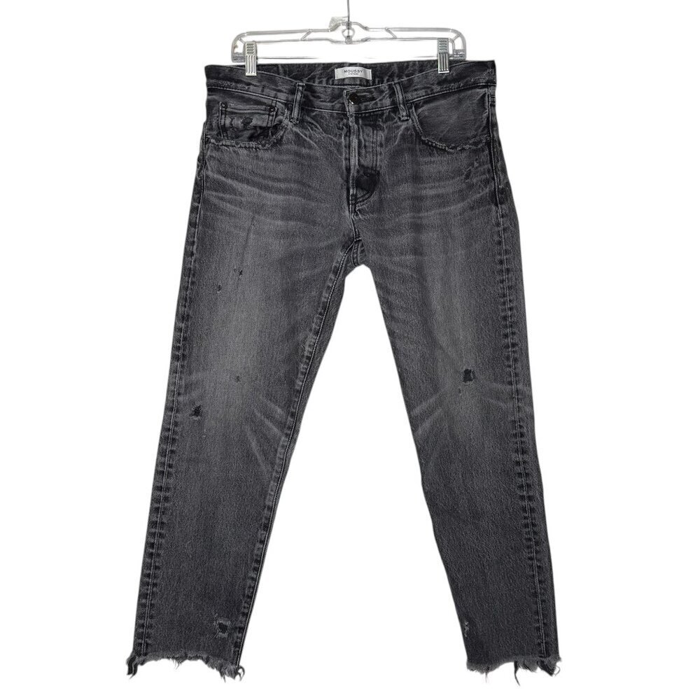 Moussy Vintage Distressed Skinny Jeans Fray Hem Ankle Charcoal Gray Size 30